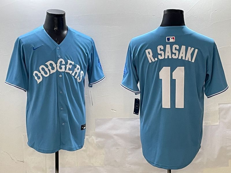 Men Los Angeles Dodgers 11 R.Sasaki Light Blue Joint Name 2025 Nike MLB Jersey style 1